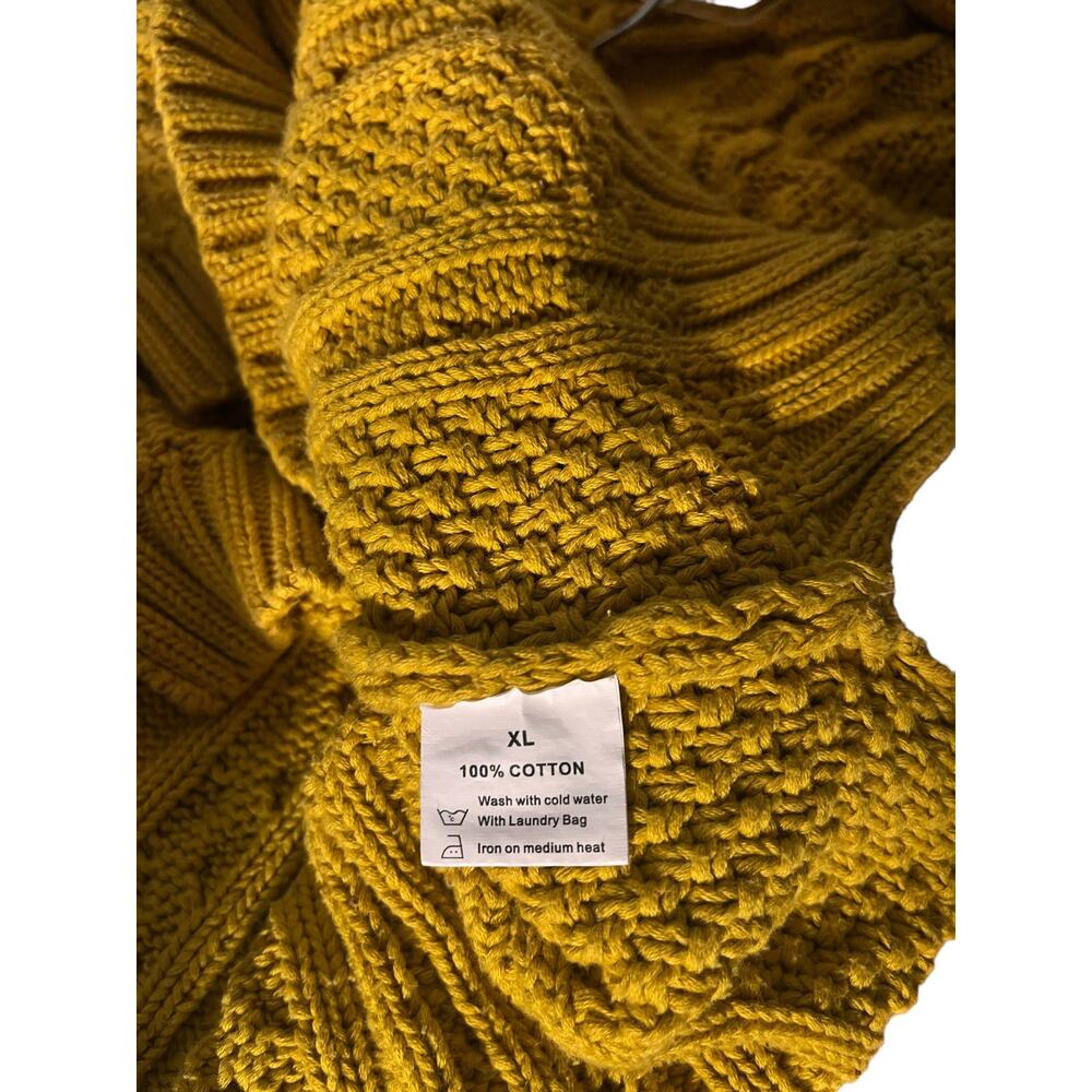 Cable Knit Cowl Neck Oversized Mustard Long Sleeve Sweater - Picture 8 of 9